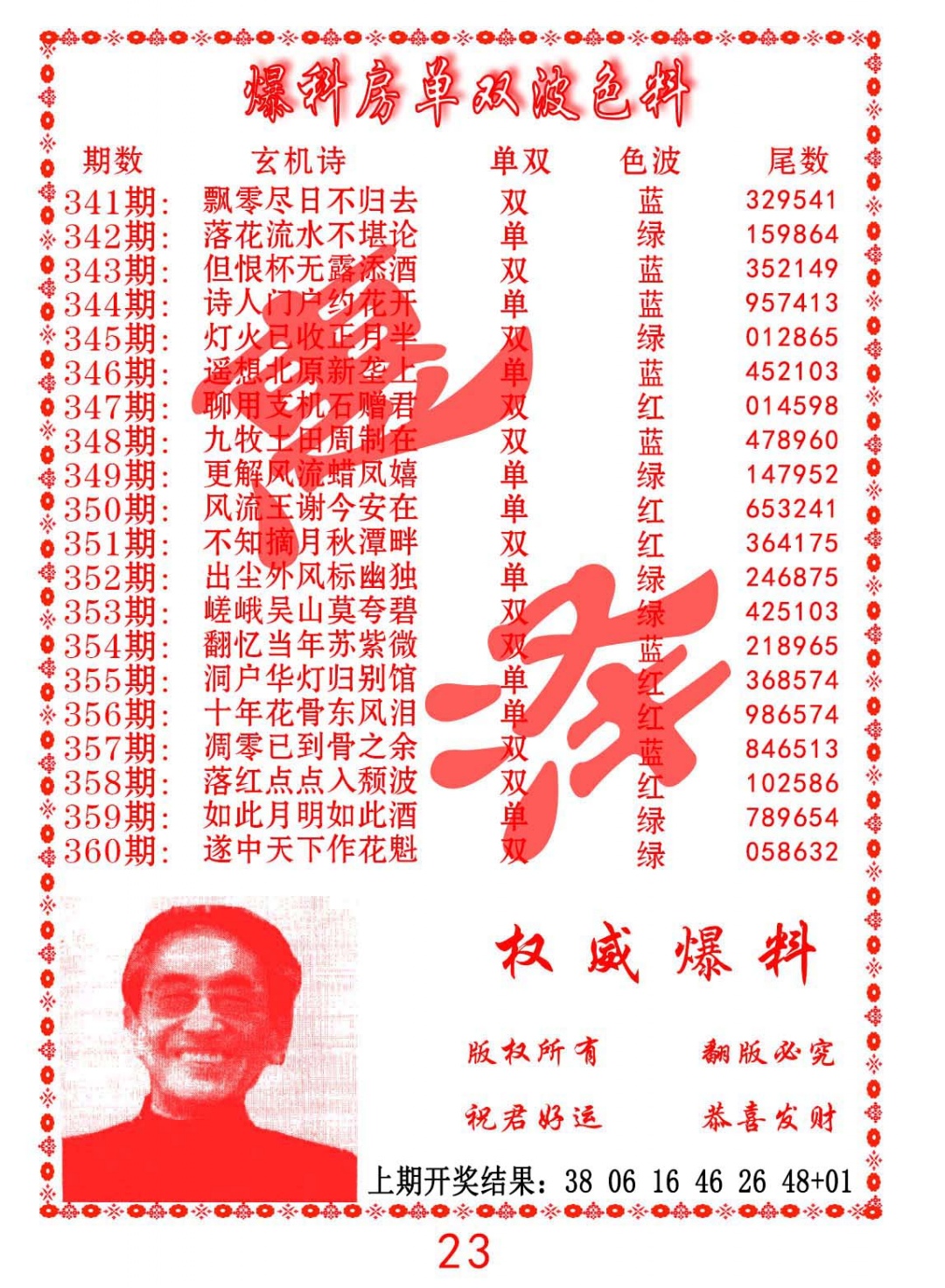 354期爆料房单双波色料[图]